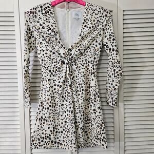 J.O.A. Animal Print Twist Front Deep V-Neck Mini Dress S Indie Sleaze Glam Rock